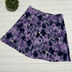 Loft Purple Navy Blue‎ Floral Watercolor Skirt Women’s Size 6